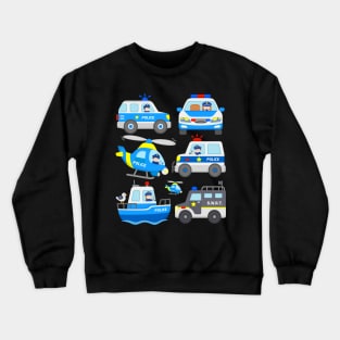 Police Vehicles SWAT Truck Officers Chopper Boat Patrol Cars Crewneck Sweatshirt